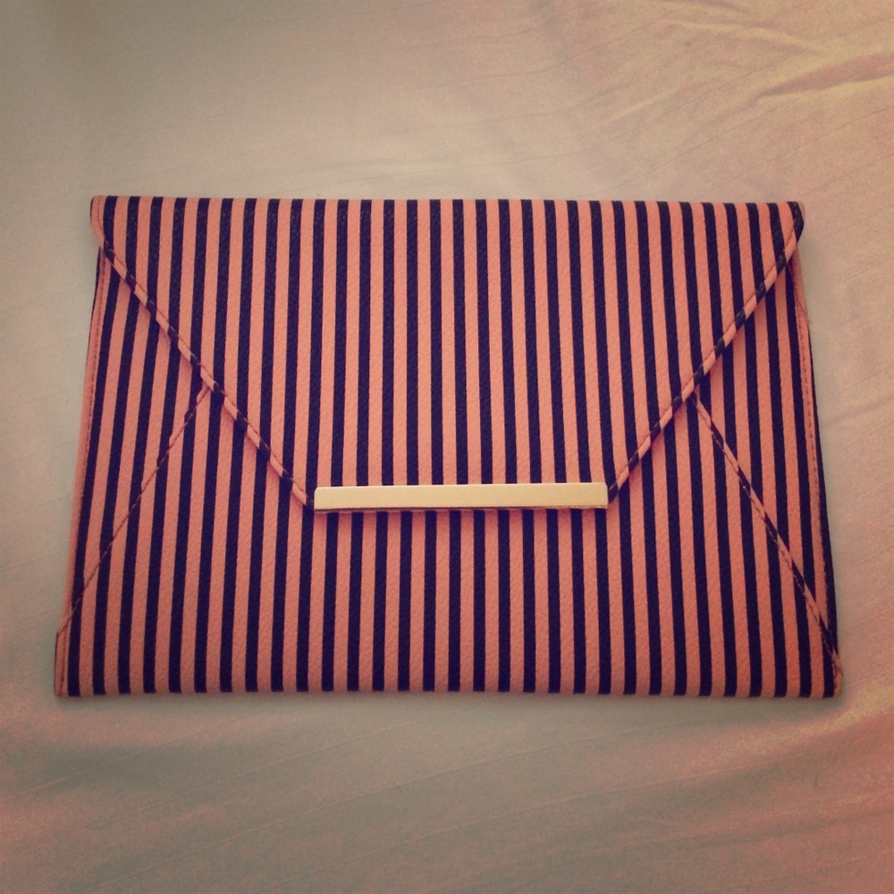 Striped Clutch in Black and Coral